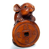 японская подписная нецка Крыса с монетой