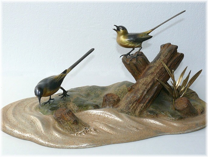 Птички на берегу ручья, японская бронзовая скульптура, 1920-е гг.