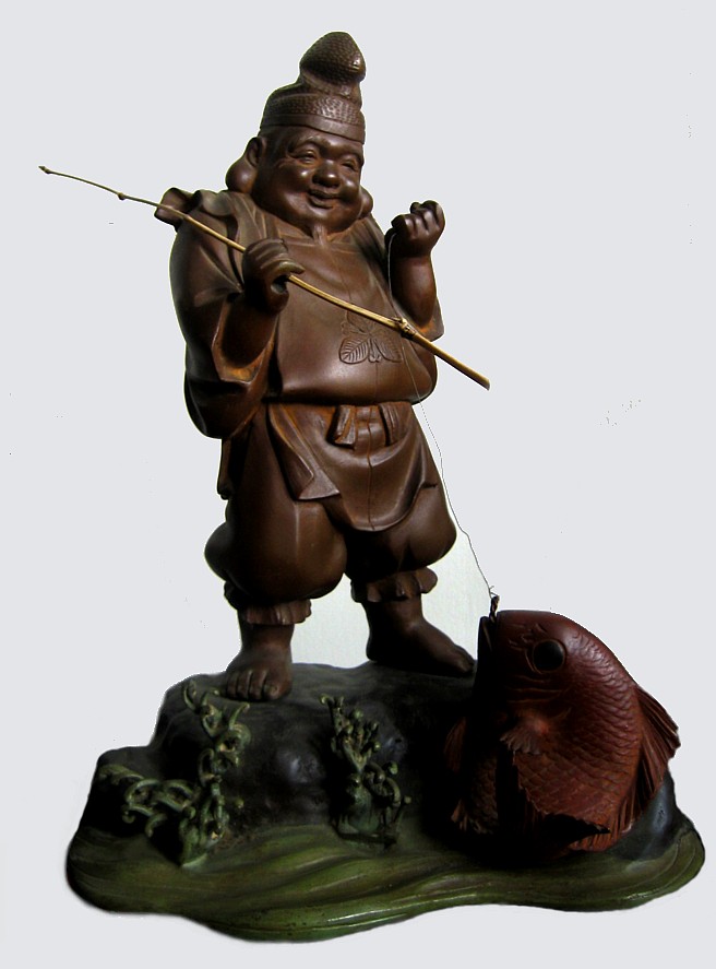 бронзовая фигура  Эбису, одного из Семи Богов Счастья, Япония, эпоха Мэйдзи