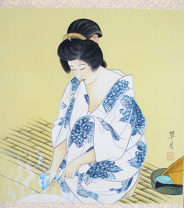 японская картина Японка с полотенцем, 1920-е гг.