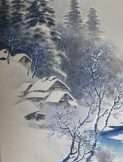 зимний пейзаж, японская картина, деталь