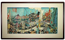 японская гравюра укие-э Битва в горах, автор Утагава Ёситора