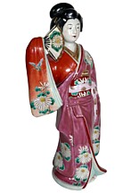японская антикварная фарфоровая статуэтка Танцовщоца с веером, Имари