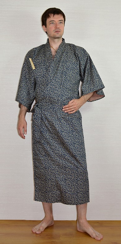 мужской халат-кимоно из хлопка с двусторонним рисунком, сделано в Японии