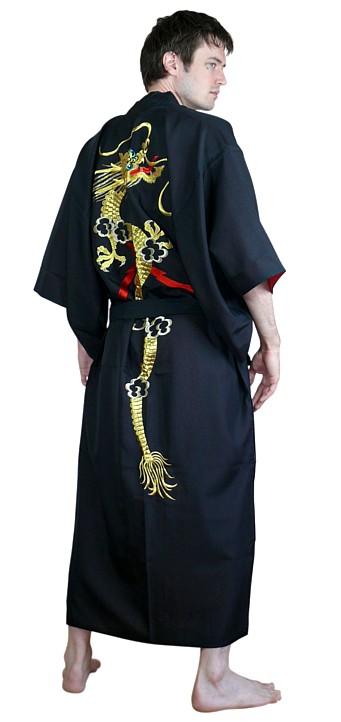 мужской халат-кимоно с вышивкой и на подкладке