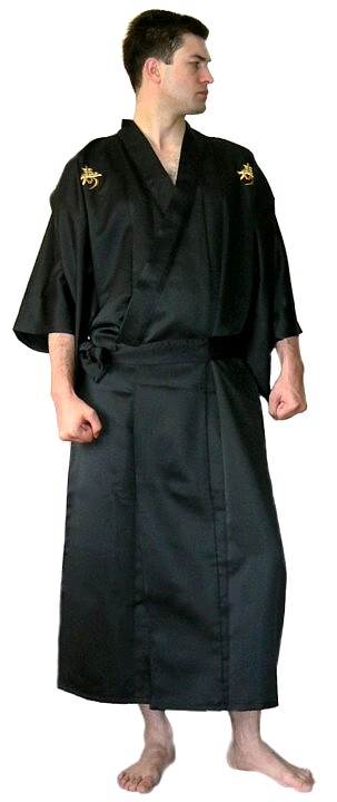 японский мужской халат-кимоно с вышивкой в виде иероглифа
