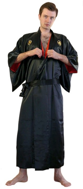 японское мужское кимоно из натурального шелка с вышивкой САМУРАЙ