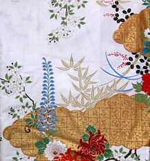 рисунок ткани японского кимоно Цветы и Облака, хлопок