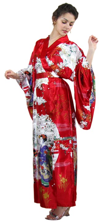 женский халат кимоно из иск.шелка, сделано в Японии