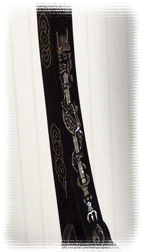 японская антикварная подставка для самурайского меча с инкрустацией, деталь