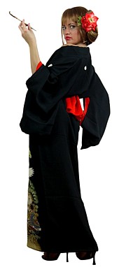 кимоно гейши с авторской росписью по шелку, антик