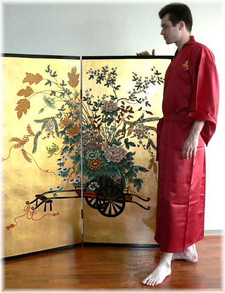 японская антикварная 2-х панельная  ширма с авторским рисунком