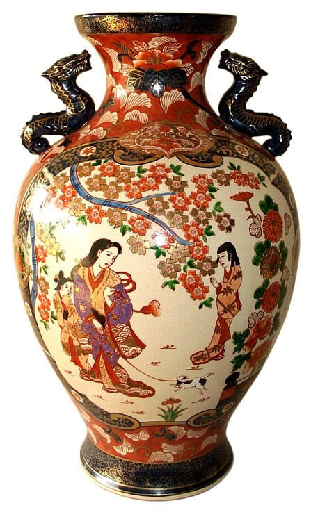 японская антикварная фарфоровая напольная ваза Имари