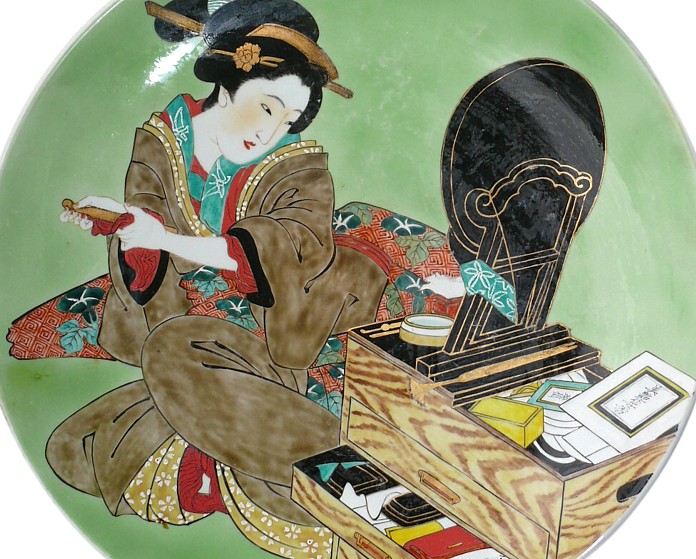 рисунок на японском старинном интерьерном блюде, конец эпохи Эдо