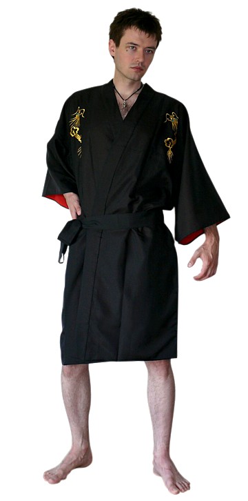 мужской халат-кимоно с вышивкой и подкладкой
