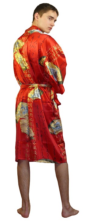 шелковый мужской халат в японском стиле 