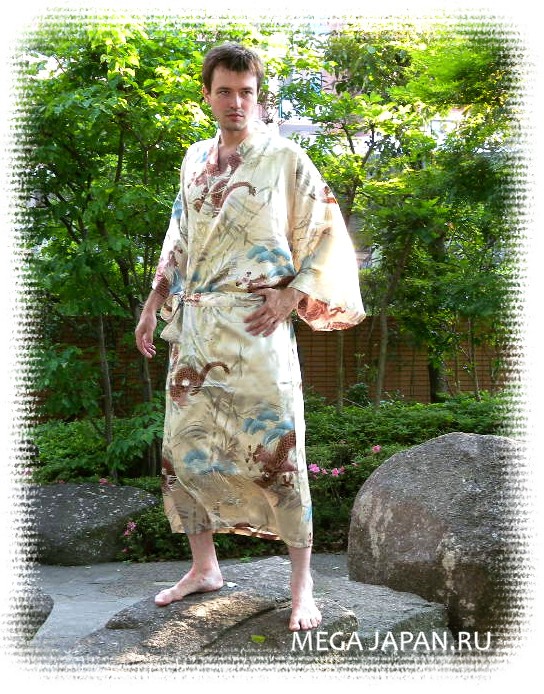 шелковый мужской халат кимоно, сделано в Японии