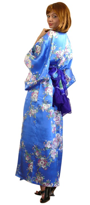 японский женский халат в стиле кимоно, кимоно шелковое и пояс оби