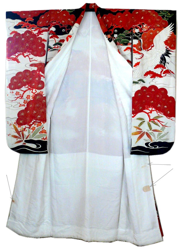 японское старинное шелковое кимоно с авторским рисунком